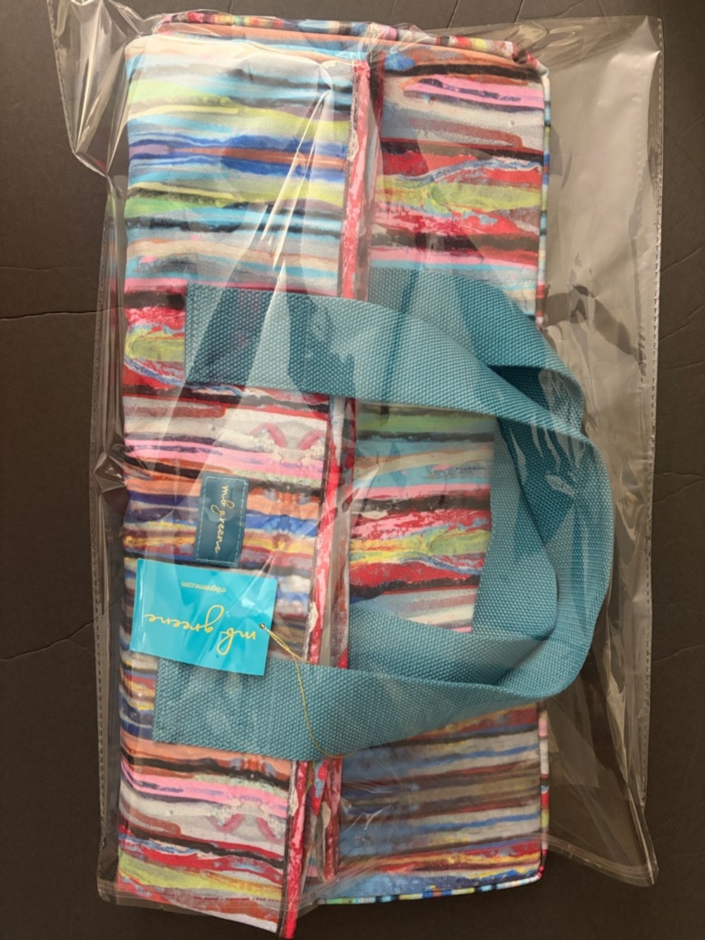 MB GREENE TOTE Colorful Striped with Teal Handles $98 NEW WITH TAGS - Picture 10 of 10